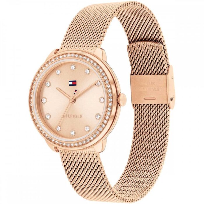 Tommy HilfigerLadies Demi 32mm Stone Set Rose Dial Mesh Bracelet Watch - Image 2
