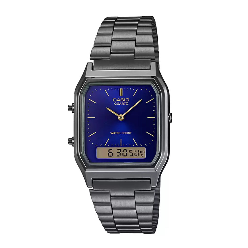 Casio Vintage Dual Time Black Gray Chain Watch AQ-230GG-2ADF