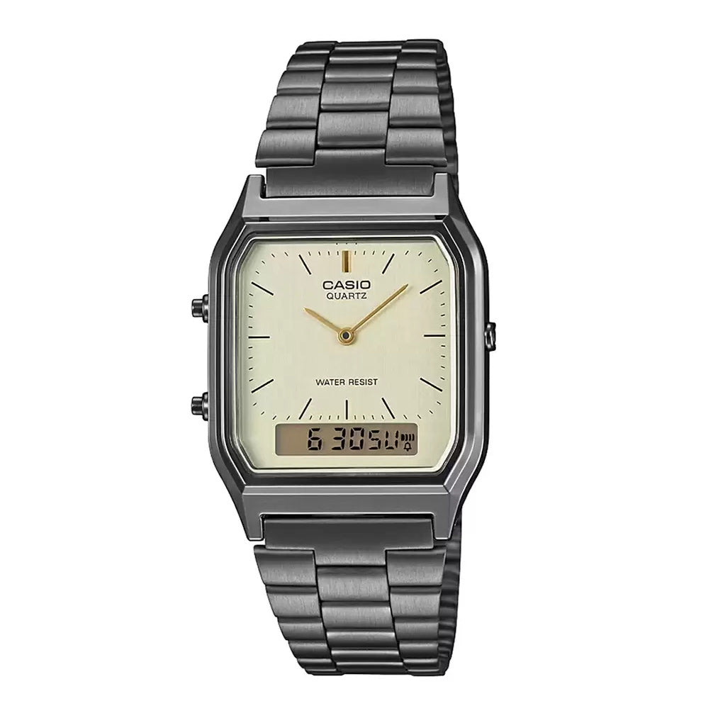 Casio Vintage Dual Time Black Gray Chain Watch AQ-230GG-9ADF