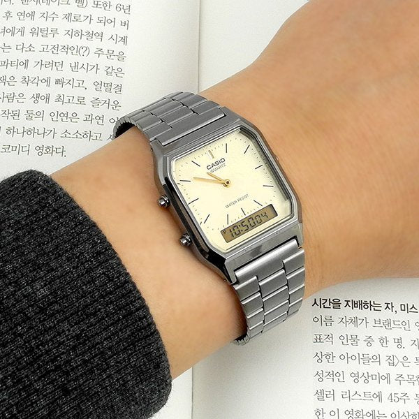 Casio Vintage Dual Time Black Gray Chain Watch AQ-230GG-9ADF - Image 3