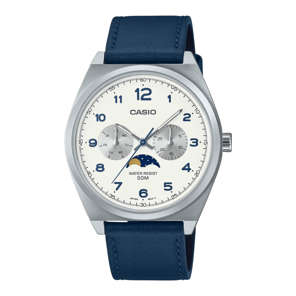 WW2636 Casio Standard Moon Phase Day Date Chain Watch MTP-M300L-7AVDF