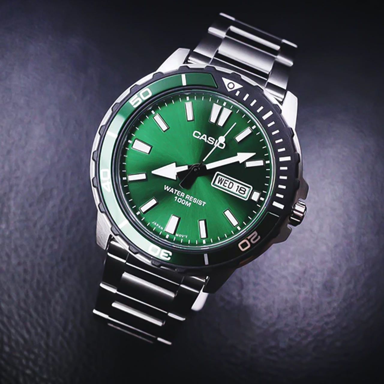 CASIO ENTICER GREEN DIAL WITH DATE MEN'S WATCH | MTD-125D-3AVDF - Image 3